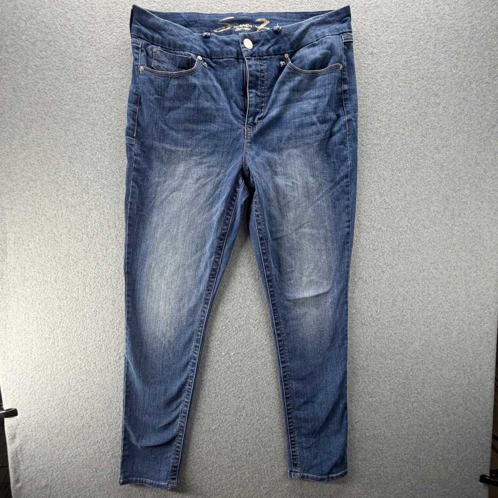 Seven7 Tummyless High Rise Skinny Jeans Womens 14 Dark Wash Blue Stretch Denim